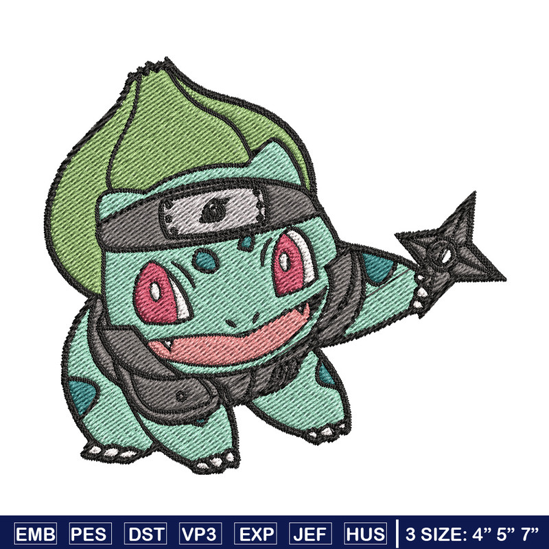 Bulbasaur ninja embroidery design, Pokemon embroidery, Anime design, Embroidery file, Digital download, Embroidery shirt.jpg