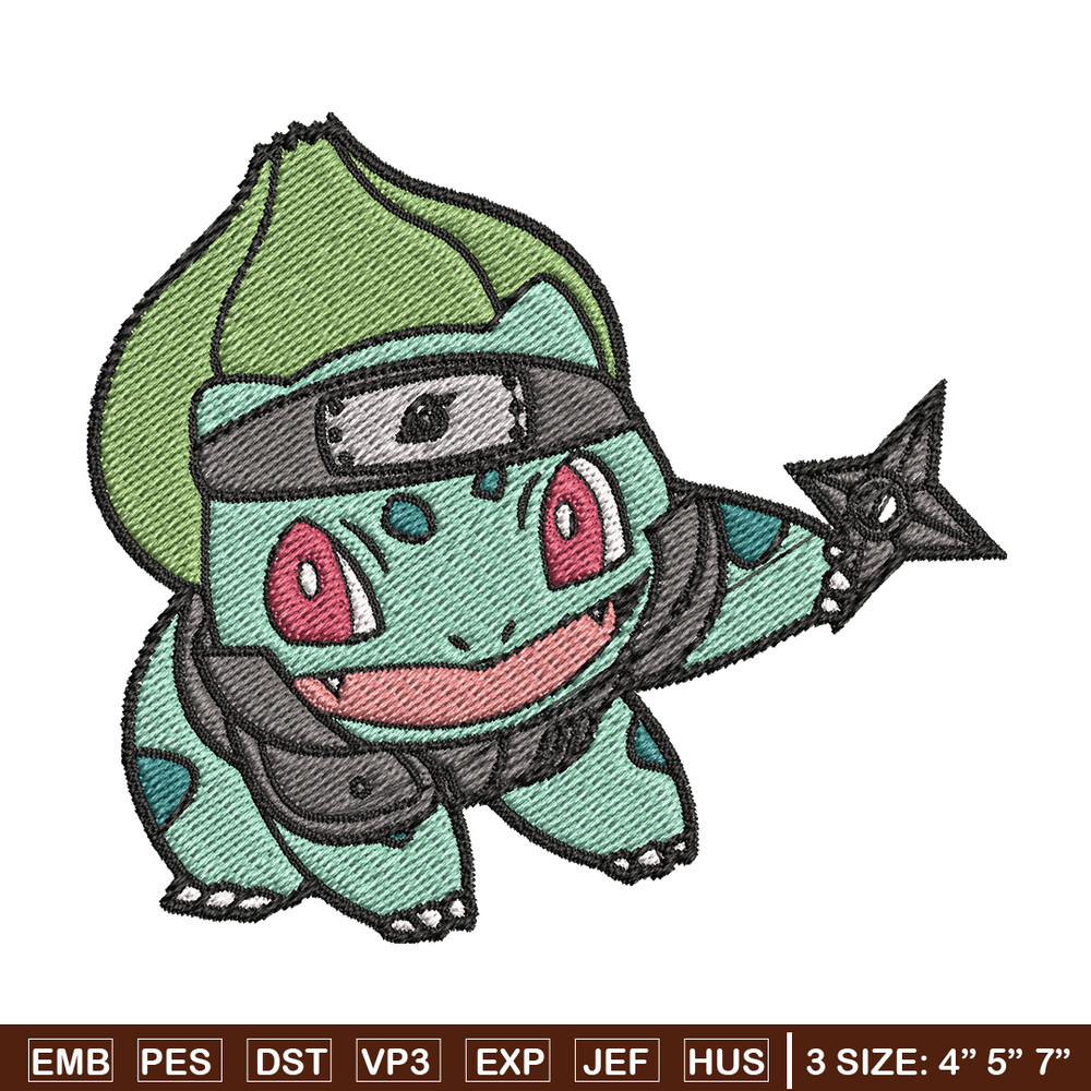 Bulbasaur ninja embroidery design, Pokemon embroidery, Anime design, Embroidery file, Digital download, Embroidery shirt.jpg