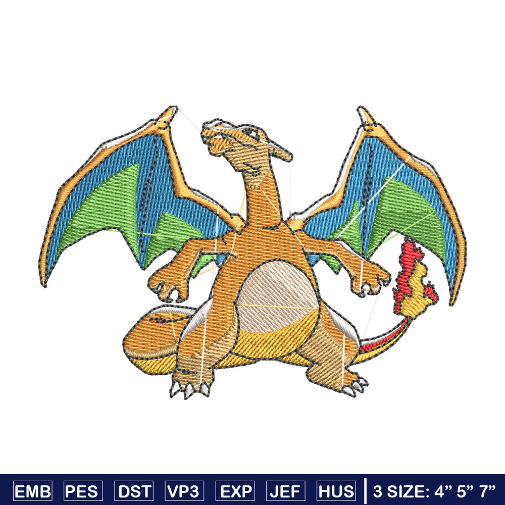Charizard embroidery design, Pokemon embroidery, Anime design, Embroidery shirt, Embroidery file, Digital download.jpg