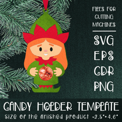 Elf Girl | Christmas Ornament | Candy Holder Template SVG | Sucker holder Paper Craft