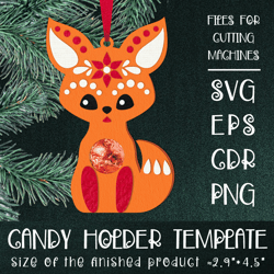 Fox in Ethnic Style | Christmas Ornament | Candy Holder Template SVG | Sucker holder Paper Craft