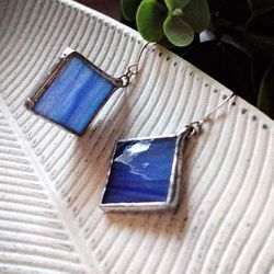 simple stained glass, blue earrings, cute squar earrings, geomentic earrings