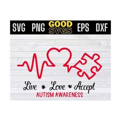 live love accept autism awareness svg png eps dxf file for cricut
