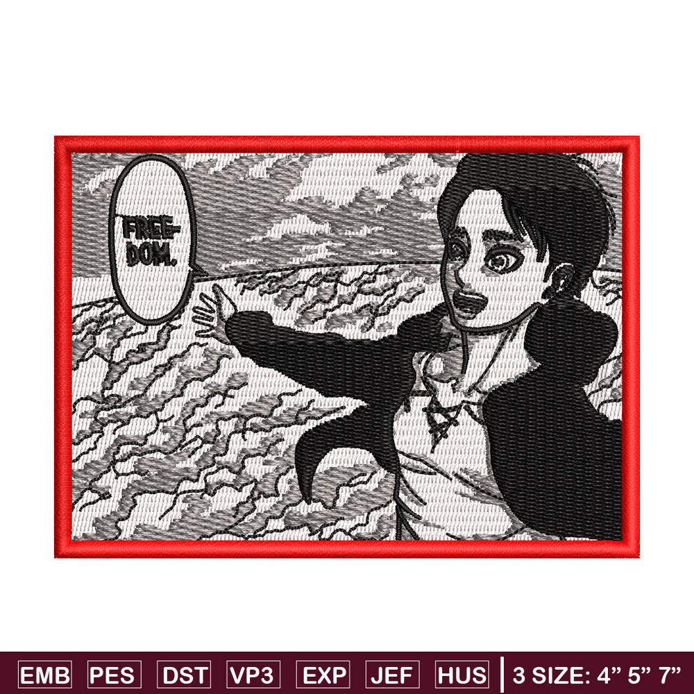 Eren freedom embroidery design, Aot embroidery, Anime design, Embroidery shirt, Embroidery file, Digital download.jpg