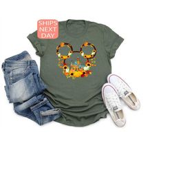 fall mickey ear tee, fall mickey shirt, disney fall couple tee, halloween disney ear shirt, mickey autumn tee, disney ha