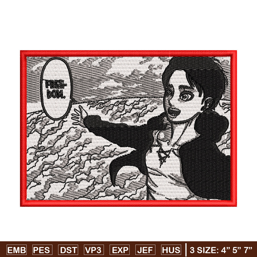 Eren freedom embroidery design, Aot embroidery, Anime design, Embroidery shirt, Embroidery file, Digital download.jpg