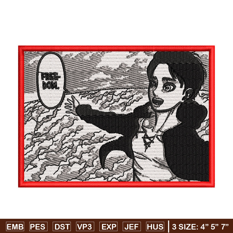 Eren freedom embroidery design, Aot embroidery, Anime design, Embroidery shirt, Embroidery file, Digital download.jpg