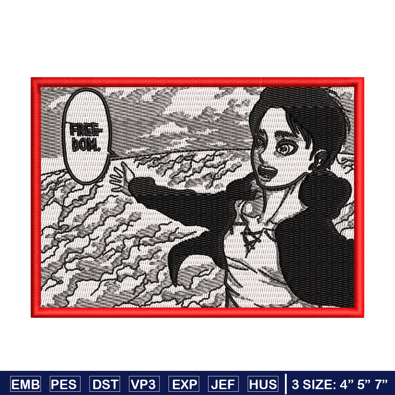 Eren freedom embroidery design, Aot embroidery, Anime design, Embroidery shirt, Embroidery file, Digital download.jpg