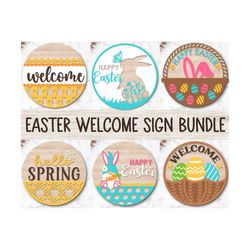 easter welcome sign bundle, spring door hanger svg, easter sign svg, farmhouse spring door decor, glowforge, png, dxf, s