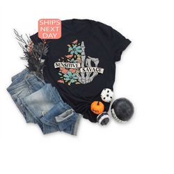 Floral Skeleton Hands Shirt, Sensitive Savage Tee, Halloween Gift Shirt, Flower Skeleton Design, Motivational Shirt, Fun