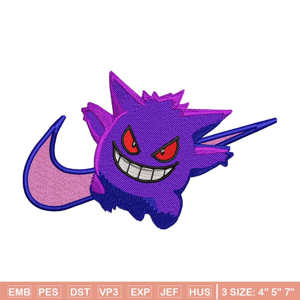 Gengar Nike embroidery design, Pokemon embroidery, nike design, anime design, anime shirt, Digital download.jpg