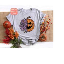 floral pumpkin shirt, spooky halloween shirt, spooky pumpkin tshirt, sorta sweet pumpkin face tee, horror sweatshirt, ha