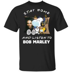 snoopy stay home and listen to bob marley t-shirt
