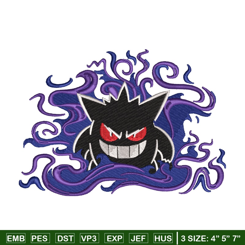Gengar embroidery design, Pokemon embroidery, Embroidery shirt, Embroidery file, Anime design, Digital download.jpg