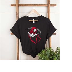 grim reaper skull red hood tshirt, god angel of death ghost shirt, hooded grim reaper skull sweatshirt, skeleton shirt,