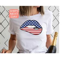 american lip shirt, usa shirt, patriotic shirt, fourth of july, american women tee, 4th of july tee, freedom t shirt, in