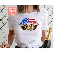 american lip shirt, leopard lip tee, usa shirt, patriotic shirt, fourth of july, american women tee, 4th of july tee, in