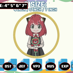 anya forger embroidery, anime girl embroidery, spy embroidery patterns, spy family embroidery, pes, dst, jef, instant download