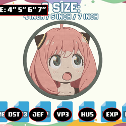 cute anya embroidery, anime embroidery designs, spy embroidery patterns, spy x family embroidery, pes, dst, jef, instant download