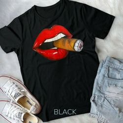sexy women smoke cigar lit red lips smoking cigar - unisex form t-shirt