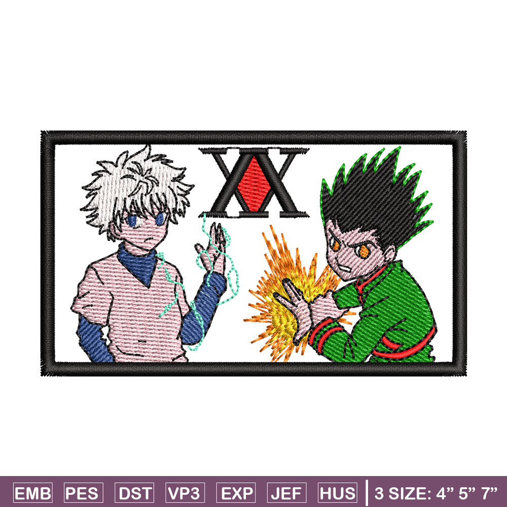Gon and Killua embroidery design, Hunter x hunter embroidery, anime design, logo design, anime shirt, Digital download.jpg