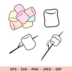 Marshmallow Svg Marshmallow stick Dxf Camping File for Cricut Sweet Png Outline Food Cut File Bunch marshmallows Clipart