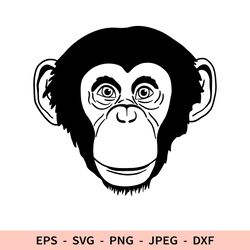 Monkey Svg Chimpanzee Dxf File for Cricut Animal Head Silhouette Realistic Portrait Monkey Png Cut File