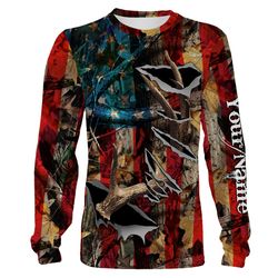 american flag deer horn hunting shirts, personalized patriotic hunting gifts for hunters, hunting camo clothing &8211 ip