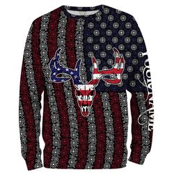 american flag target deer hunting deer skull custom name all over print long sleeve, hoodie patriotic hunting shirts chi