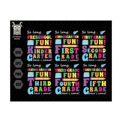 so long svg bundle, graduation 2023 svg bundle, last day of school, pre k graduate, kindergarten graduation, kids gift,