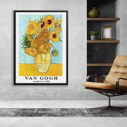 vincent van gogh sunflowers painting, van gogh exhibition , modern wall art for living room, aesthetic room decor, home
