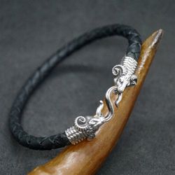 Ram bracelet, Sterling silver and leather, Animal lover gift, Unique jewelry, Made to Order