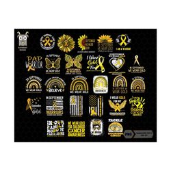 childhood cancer png bundle, in september we wear gold png, childhood cancer awareness png, gold ribbon png, butterfly c