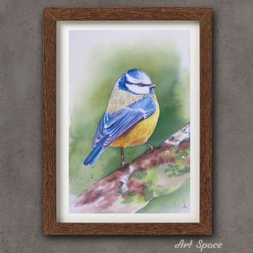 Watercolor painting. Original. Parus. Bird. interior decoration. Wall decor, Gift, decoration for office, for room, home
