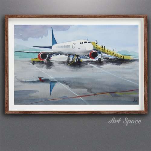 Original watercolor painting Plane best gift, for office, home interior, home decoration, wall decor, room decoration