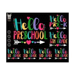 hello back to school svg bundle, hello kindergarten svg, 1st day of school svg, back to school, teacherlife svg, teacher