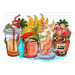 beach summer coffee cups png sublimation design download, summer vibes png, coffee love png, beach time png, sublimate d