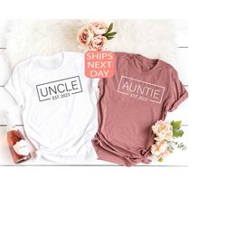 uncle shirt est 2023, auntie est 2023 t-shirt, baby announcement tee, promoted to uncle, promoted to aunt, gift for uncl