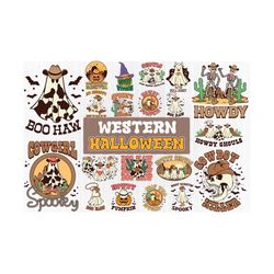 retro western halloween bundle, retro cowboy halloween png, groovy halloween png, hippie halloween png, spooky babe png,