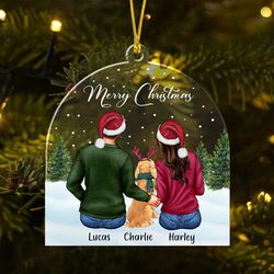 Couple with Pets Ornament, Family with Dogs Ornament, Custom Family Ornament