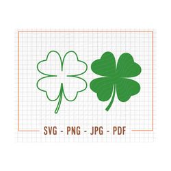 solid and outline four-leaf shamrock, shamrock for luck, saint patrick's day, st patricks svg, st patricks day, clover s