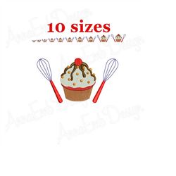 cupcake embroidery design. bakers tools embroidery. kitchen utensils. mini kitchen utensils. kitchen tools. kitchen whis