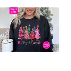 merry and bright christmas shirt, christmas party shirt, merry and bright sweatshirt, christmas sweatshirt, pink christm