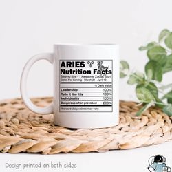 aries zodiac nutrition facts coffee mug, horoscope and astrology gift