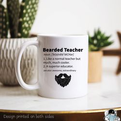 bearded teacher definition coffee mug, funny male teaching appreciation gift