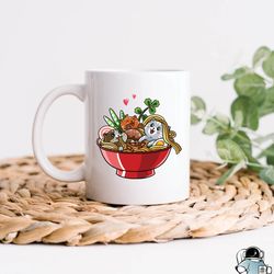 cats and ramen noodles coffee mug, kawaii japanese art gift