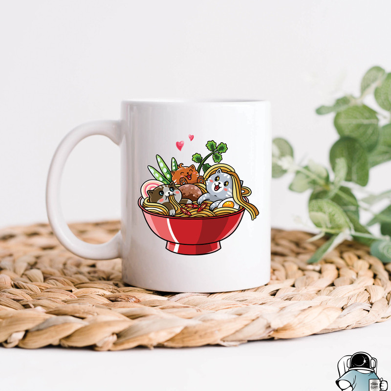 Cats and Ramen Noodles Coffee Mug • Kawaii Japanese Art Gift - 1.jpg