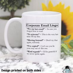 corporate email lingo coffee mug, office coworker and boss ceo work gifts