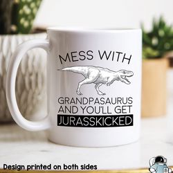 grandpasaurus jurasskicked coffee mug, funny grandpa dinosaur birthday or fathers day gift