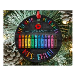 personalized teacher crayon ornament 2023, custom teacher christmas ornament, crayon teacher gift, teacher crayon orname
